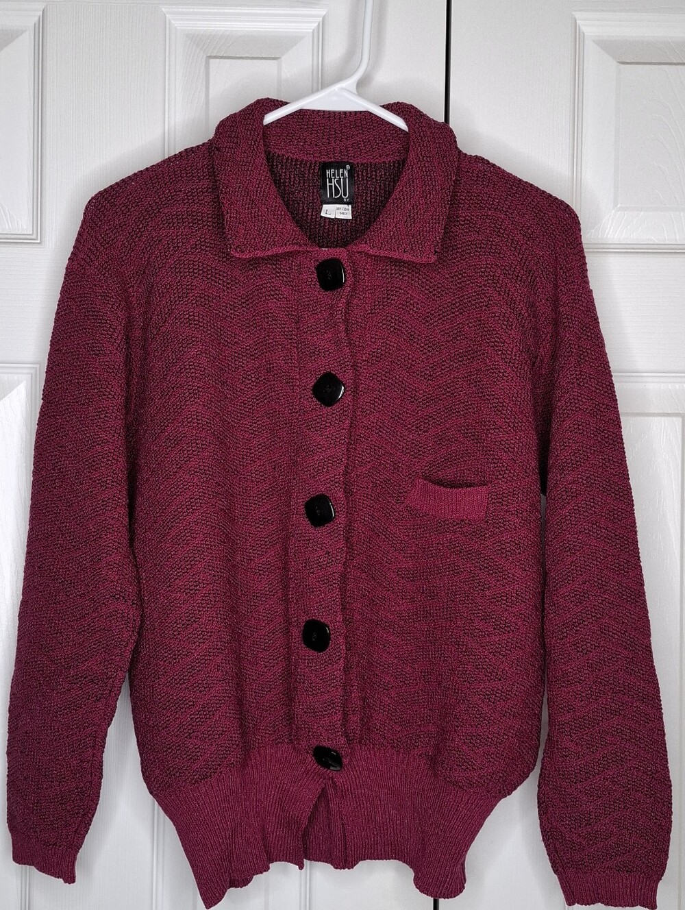 Matching Set Helen Hsu N.Y. Vintage Berry Knit Button-Up Cardigan Sweater /Skirt